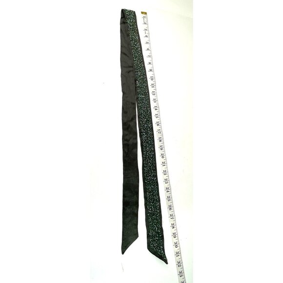 Handcrafted Black & Green Beaded Silk Scarf A535 - Picture 2 of 5